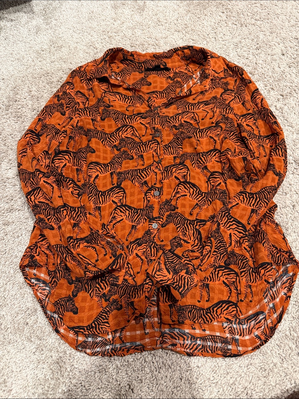 Jane and Delancey Orange Zebra Print Women's Button-Front Blouse